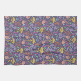 レトロフローラデザインと花と果実。 キッチンタオル