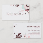 レトロフローラデザインブラウンホワイトおよびピンク 名刺 (正面/裏面)