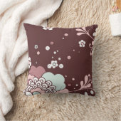 レトロフローラデザインブラウン、ブルーおよびピンクのアクセント クッション (ブランケット)
