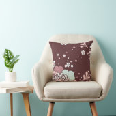 レトロフローラデザインブラウン、ブルーおよびピンクのアクセント クッション (椅子)