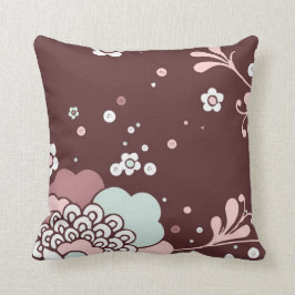 レトロフローラデザインブラウン、ブルーおよびピンクのアクセント クッション