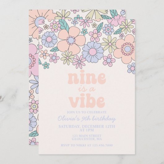 レトロフローラナインはヴィベ9歳の誕生日だ 招待状 (正面/裏面)