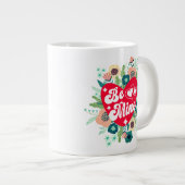 レトロフローラハートベマインレッドバレンタインデー ジャンボコーヒーマグカップ (正面右)