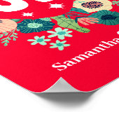 レトロフローラハートラブレッドバレンタインズデイアート ポスター (角)