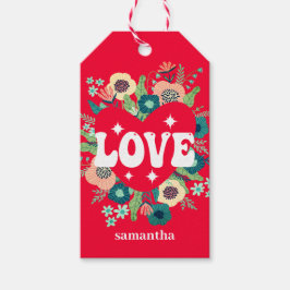 レトロフローラハートラブレッドバレンタインデー ギフトタグ