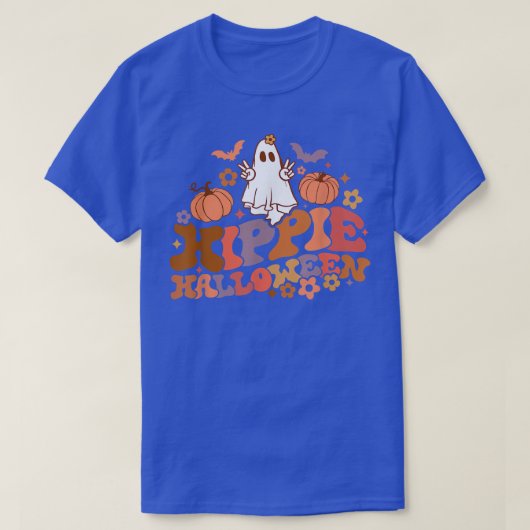 レトロフローラヒッパイハロウィーン幽霊パンプキン不気味 Tシャツ (デザイン正面)