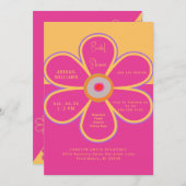 レトロフローラピンクおもしろいブライダルシャワー 招待状 (正面/裏面)