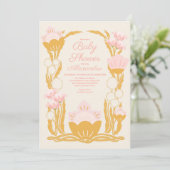 レトロフローラピンク金ゴールドアールヌーボーベビーシャワー 招待状 (スタンド正面)