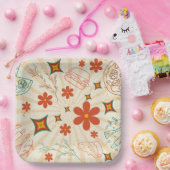 レトロフローラファストフードパターン ペーパープレート (パーティー)