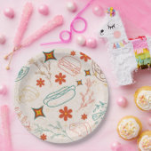 レトロフローラファストフードパターン ペーパープレート (パーティー)