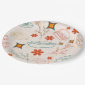 レトロフローラファストフードパターン ペーパープレート (アングル)