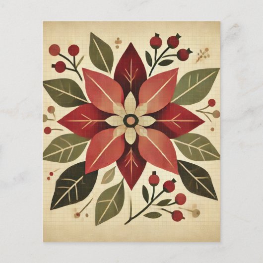 レトロフローラフォークアートポインセティアスクラップブック紙 (裏面)