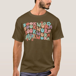 レトロフローラブックワーム図書室ブックラバーおもしろいーR Tシャツ