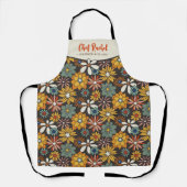 レトロフローラブラウン金ゴールドティール(緑がかった色) パーソナライズされた エプロン (正面)