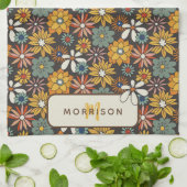 レトロフローラブラウン金ゴールドティール（緑がかった色） パーソナライズされた キッチンタオル (折り畳み)