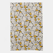 レトロフローラブラックイエローブロックプリント キッチンタオル (縦)