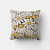 レトロフローラブラックイエローブロックプリント クッション (正面)