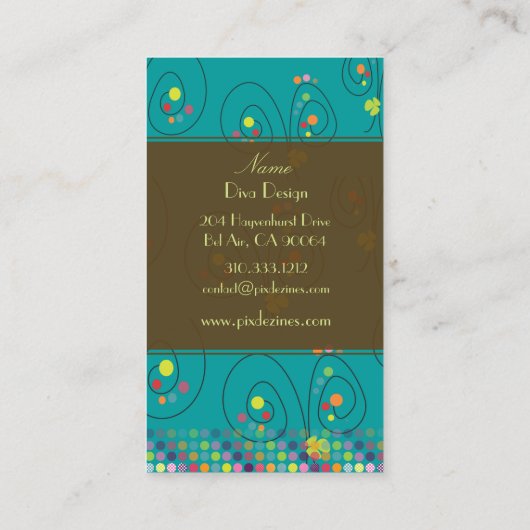 レトロフローラブーケと水玉模様ビジネスカード 名刺 (裏面)