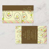 レトロフローラブーケ/水玉模様/DIY背景 名刺 (正面/裏面)