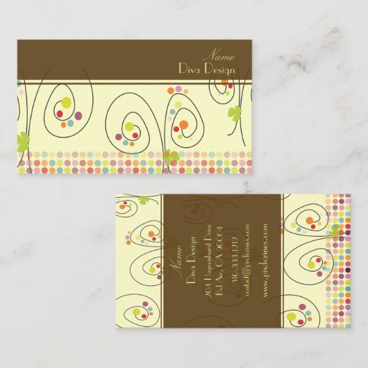 レトロフローラブーケ/水玉模様/DIY背景 名刺 (正面/裏面)