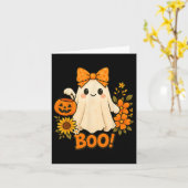 レトロフローラブー幽霊パンプキンボウハロウィーンウィメンズ カード (黄色い花)