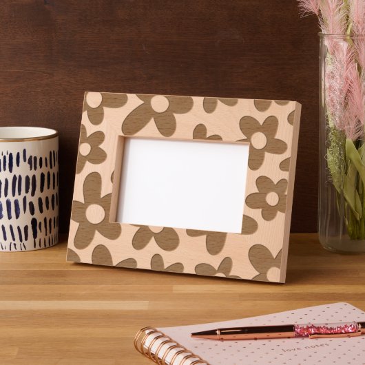 レトロフローラプリントレーザーエッチング木材写真枠 レーザー彫刻フレーム (左)