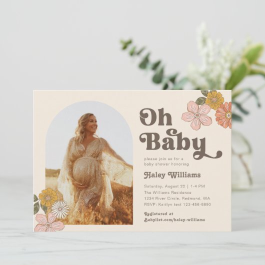 レトロフローラベビーシャワー招待状 |フォトシャワー 招待状 (スタンド正面)