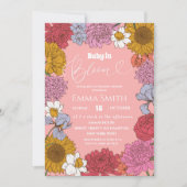 レトロフローラベビー開花ベビーシャワー招待状 招待状 (正面)
