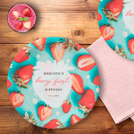 レトロフローラベリーファーストストロベリー誕生日 ペーパープレート