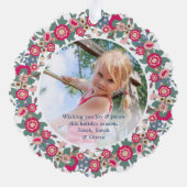 レトロフローラホリデーリースメリークリスマスフォト オーナメントカード (裏面)