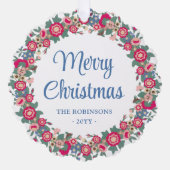 レトロフローラホリデーリースメリークリスマスフォト オーナメントカード (正面)