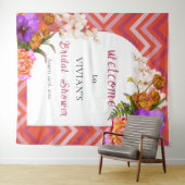 レトロフローラマゼンタ明るい赤紫色ブライダルシャワー歓迎 タペストリー (インサイチュ(横))