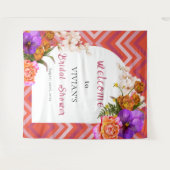 レトロフローラマゼンタ明るい赤紫色ブライダルシャワー歓迎 タペストリー (正面(横))