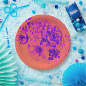 レトロフローラマ鮮やかゼンタ誕生日 ペーパープレート (パーティー)