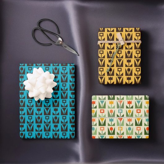 レトロフローラモダニストラッピング紙セット ラッピングペーパーシート