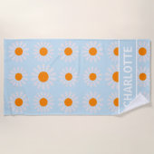 レトロフローラモノグラムオレンジブルーホワイト ビーチタオル (正面)