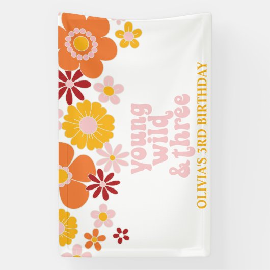 レトロフローラヤングワイルドスリー誕生日バナー 横断幕 (縦)