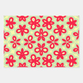 レトロフローラルの赤、クリーム、ミントグリーン ラッピングペーパーシート (正面3)