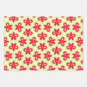 レトロフローラルの赤、クリーム、ミントグリーン ラッピングペーパーシート (正面)