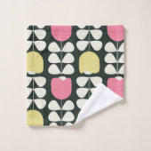 レトロフローラルパターンイエローピンクグリーン バスタオルセット (ウォッシュタオル)