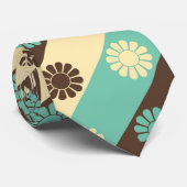 レトロフローラルパターングリーン,クリーム,ブラウン, ネクタイ (ロール)