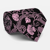 レトロフローラルパターンピンクオンブラック ネクタイ (ロール)