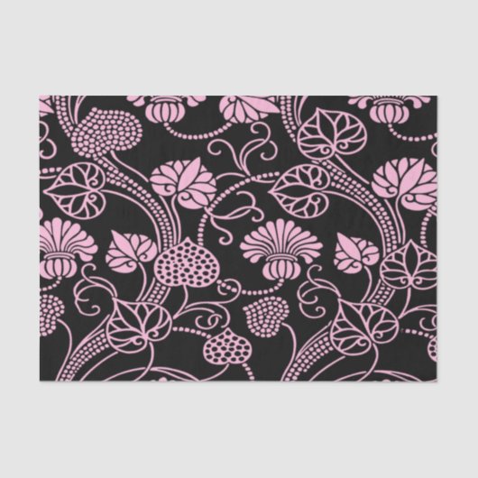レトロフローラルパターンピンクオンブラック 薄葉紙 (正面)