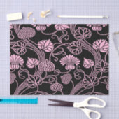 レトロフローラルパターンピンクオンブラック 薄葉紙 (クラフト)