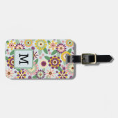 レトロフローラルパターンモノグラムイニシャルラゲージタグ ラゲッジタグ (正面横)