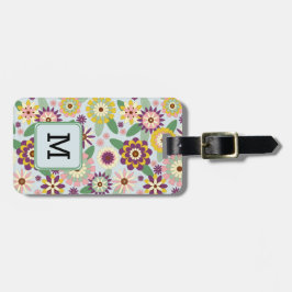 レトロフローラルパターンモノグラムイニシャルラゲージタグ ラゲッジタグ
