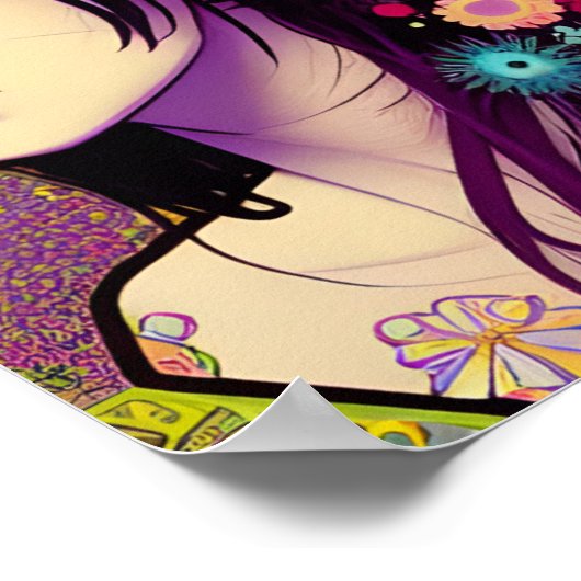 レトロフローラルパンクガールデジタルアートポスター ポスター (角)