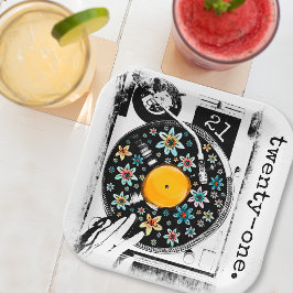 レトロフローラレコードデザインカスタム誕生日 ペーパープレート