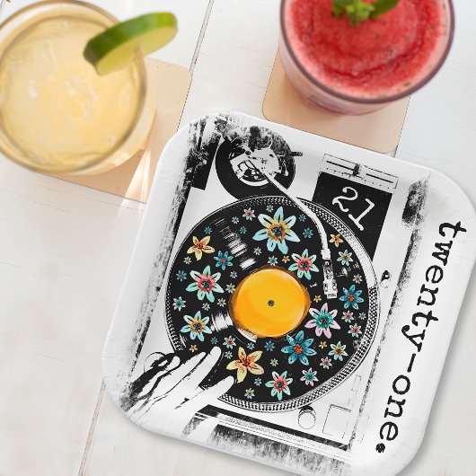 レトロフローラレコードデザインカスタム誕生日 ペーパープレート