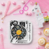 レトロフローラレコードデザインカスタム誕生日 ペーパープレート (パーティー)